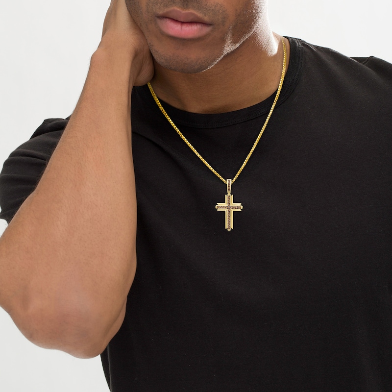 Main Image 3 of Men's Brown Diamond Cross Charm 1 ct tw 10K Yellow Gold