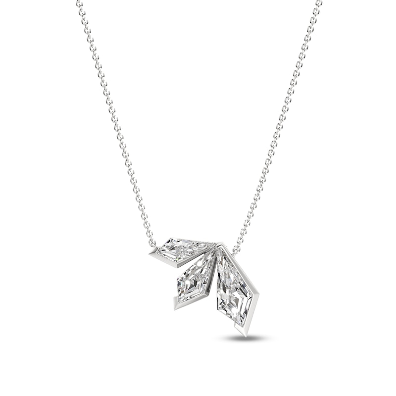 Main Image 1 of J'Lure Kite Step-Cut Lab-Grown Diamond Three-Stone Necklace 3-1/2 ct tw 14K White Gold 18"