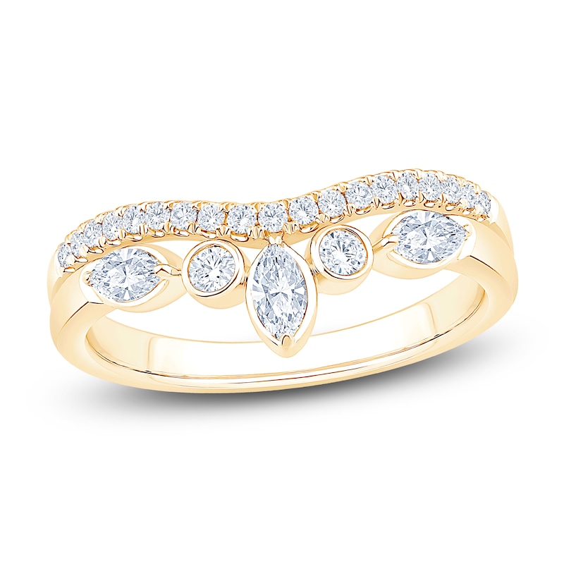 Main Image 1 of Certified Marquise & Round-Cut Bezel-Set Diamond Contour Wedding Band 1/2 ct tw 14K Yellow Gold