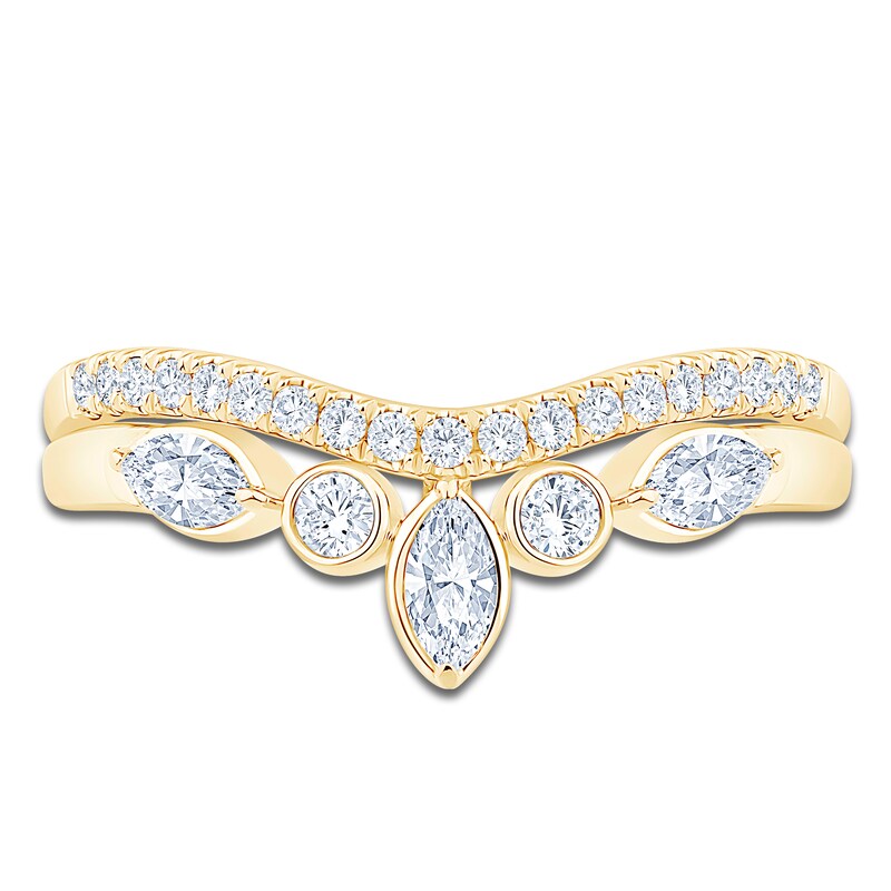 Main Image 3 of Certified Marquise & Round-Cut Bezel-Set Diamond Contour Wedding Band 1/2 ct tw 14K Yellow Gold