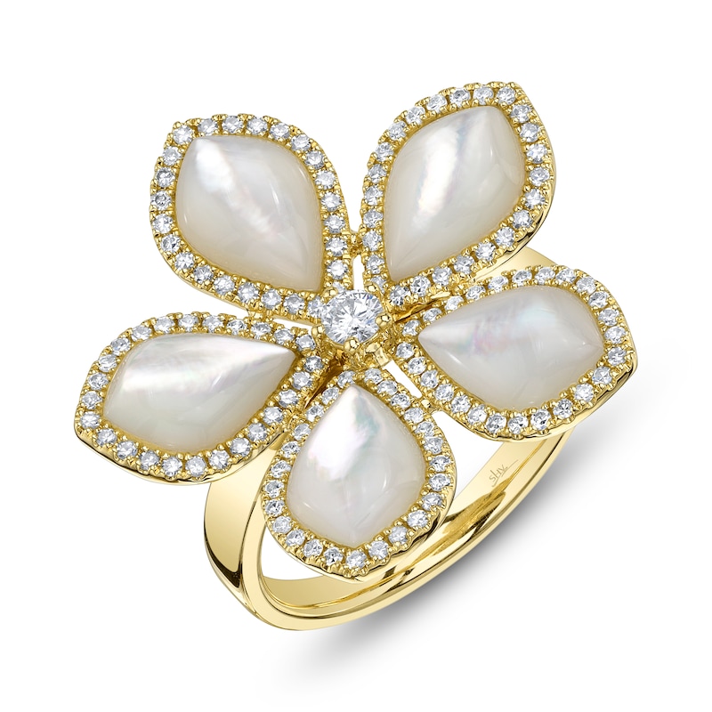 Main Image 2 of Shy Creation Natural Mother-of-Pearl & Diamond Flower Ring 1/2 ct tw 14K Yellow Gold SC55028827