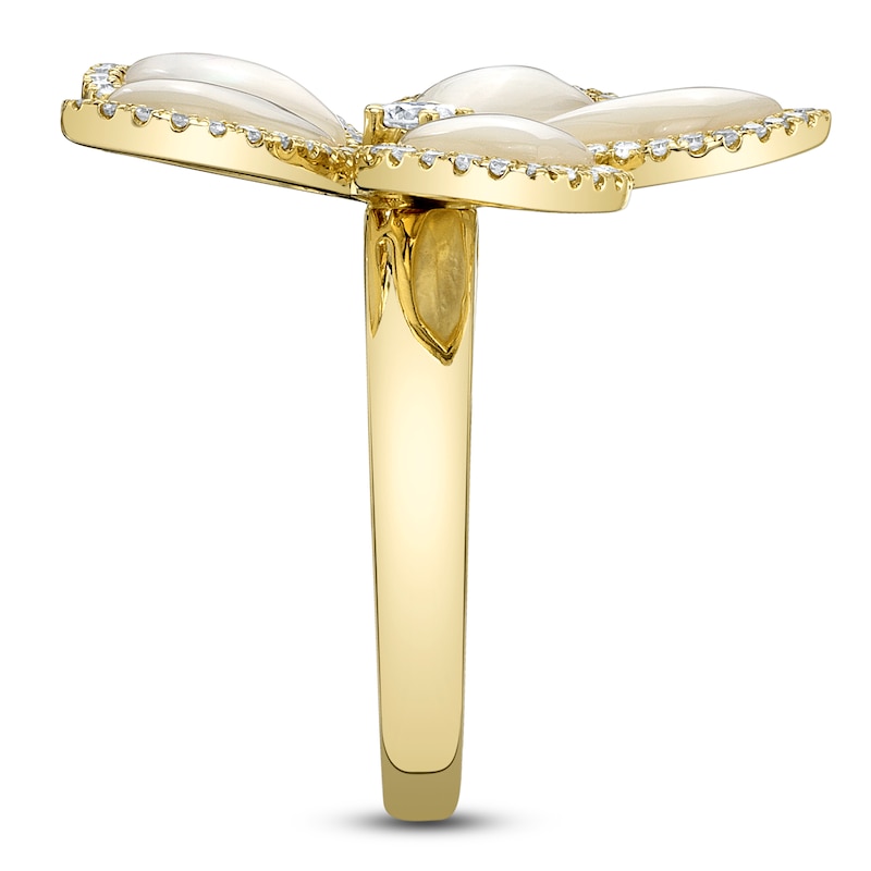 Main Image 4 of Shy Creation Natural Mother-of-Pearl & Diamond Flower Ring 1/2 ct tw 14K Yellow Gold SC55028827