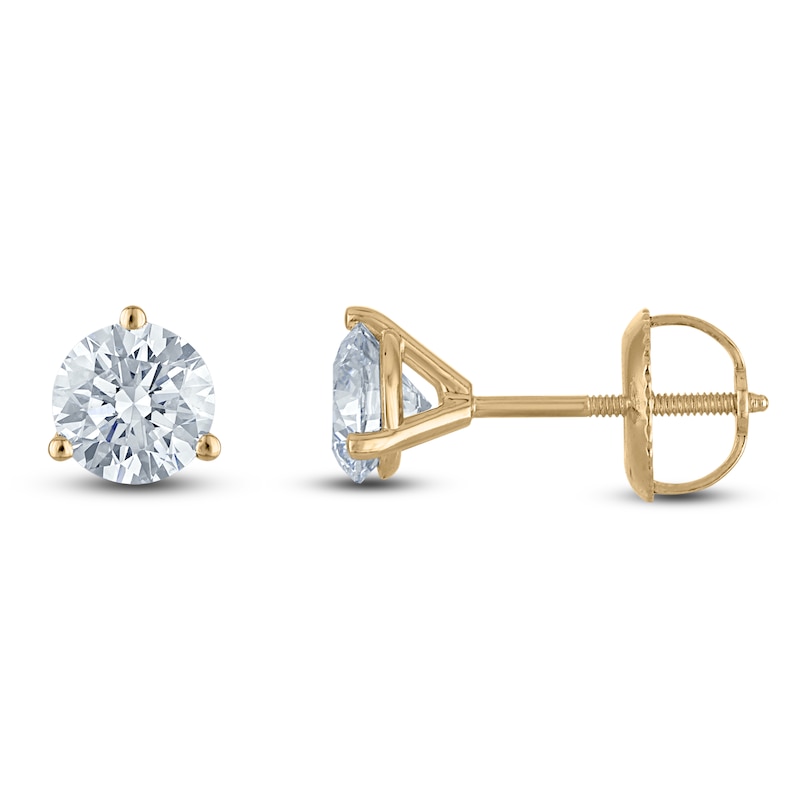 Main Image 1 of Round-Cut Lab-Grown Diamond Solitaire Stud Earrings 1 ct tw 18K Yellow Gold (VS2/F)