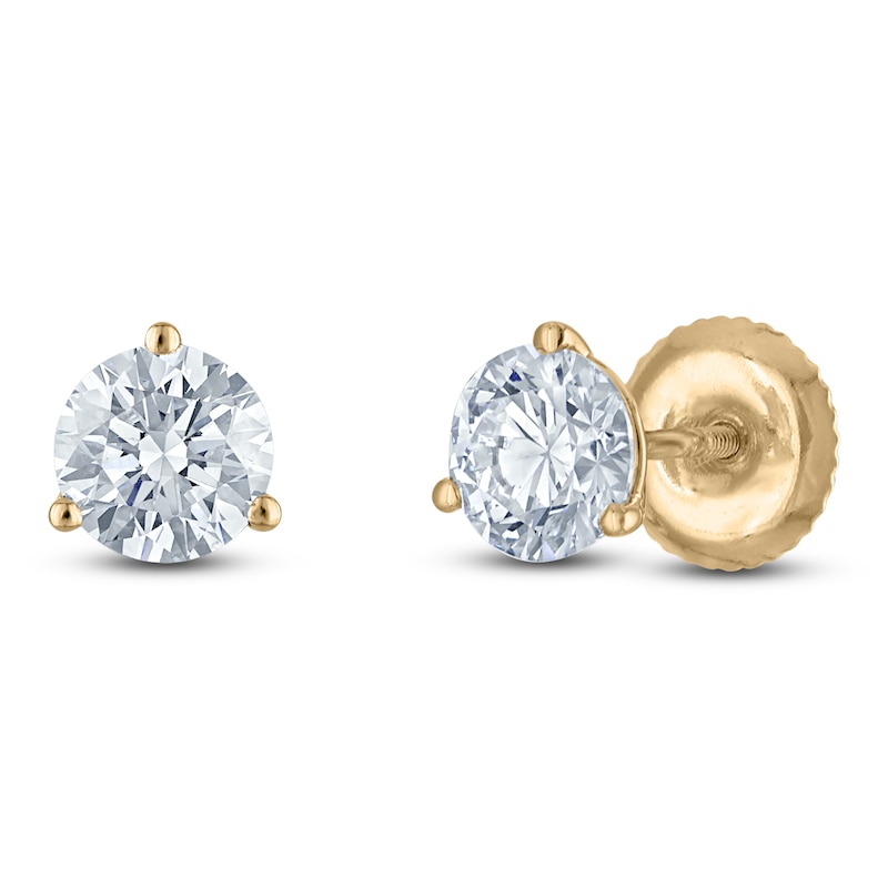 Main Image 2 of Round-Cut Lab-Grown Diamond Solitaire Stud Earrings 1 ct tw 18K Yellow Gold (VS2/F)