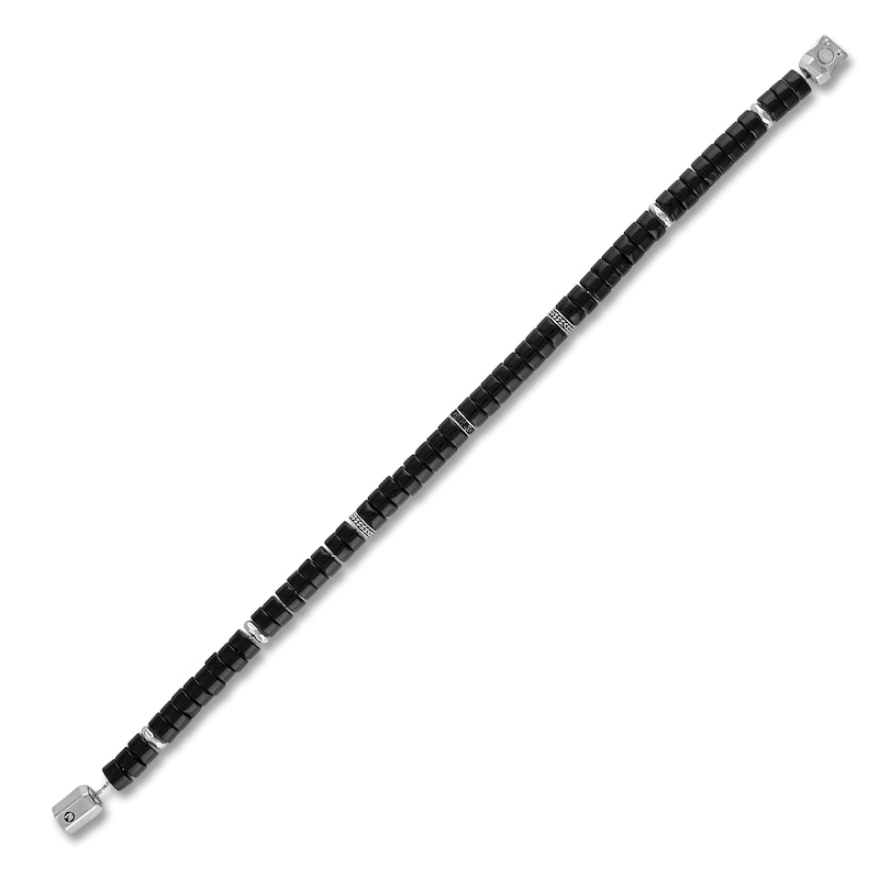 Main Image 3 of 1933 by Esquire Men's Natural Black Spinel & Black Onyx Bead Bracelet Sterling Silver & Stainless Steel 8.5"