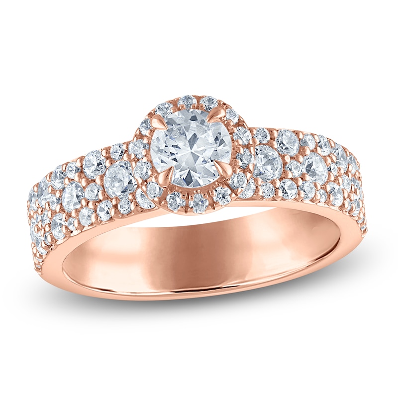 Main Image 1 of Vera Wang VOW Round-Cut Diamond Halo Engagement Ring 1-1/2 ct tw 14K Rose Gold