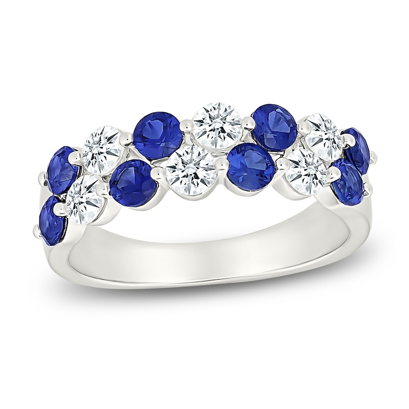 Main Image 1 of Blue & White Lab-Created Sapphire Two-Row Ring Sterling Silver