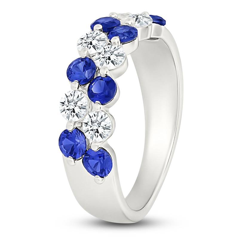 Main Image 2 of Blue & White Lab-Created Sapphire Two-Row Ring Sterling Silver