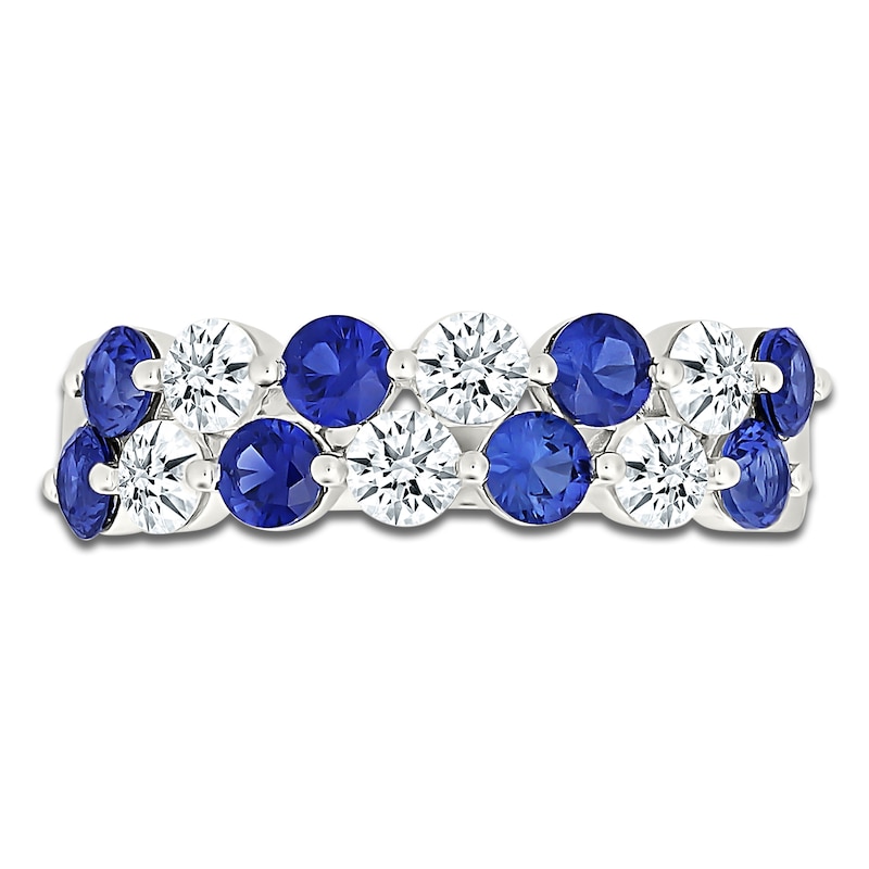 Main Image 3 of Blue & White Lab-Created Sapphire Two-Row Ring Sterling Silver