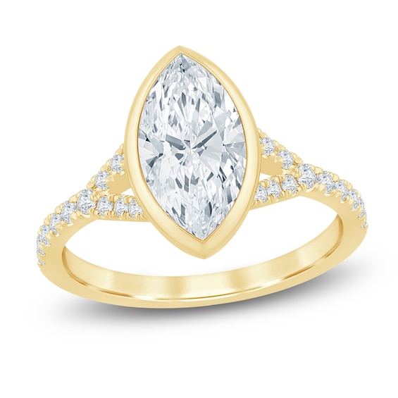 Marquise-Cut Lab-Grown Diamond Bezel-Set Engagement Ring 2-1/3 ct tw 14K Yellow Gold