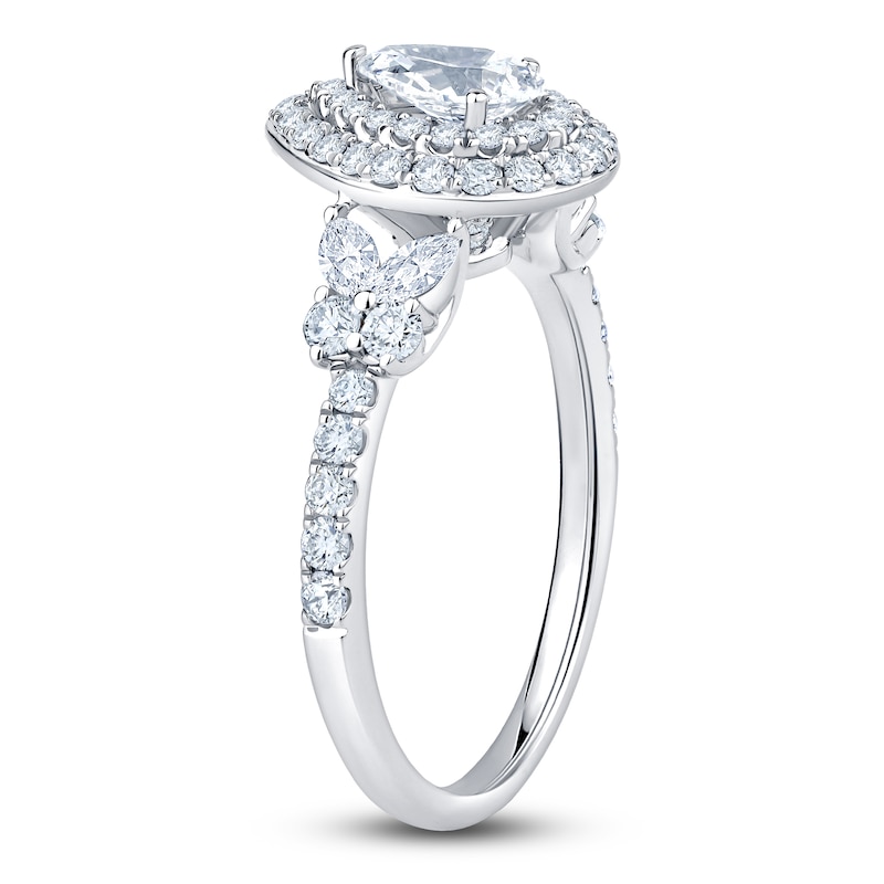 Main Image 2 of Certified Pear-Shaped Diamond Double Halo Engagement Ring 1-1/5 ct tw 14K White Gold