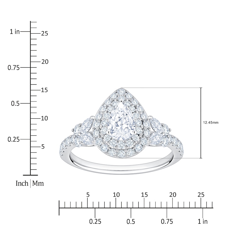 Main Image 5 of Certified Pear-Shaped Diamond Double Halo Engagement Ring 1-1/5 ct tw 14K White Gold