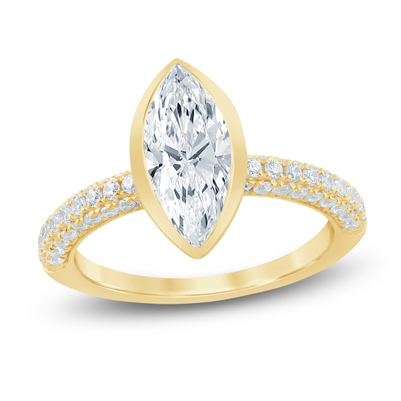 MarquiseCut LabGrown Diamond BezelSet Engagement Ring 212 ct tw 14K Yellow Gold
