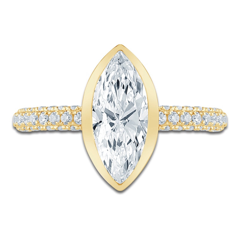 Main Image 3 of Marquise-Cut Lab-Grown Diamond Bezel-Set Engagement Ring 2-1/2 ct tw 14K Yellow Gold