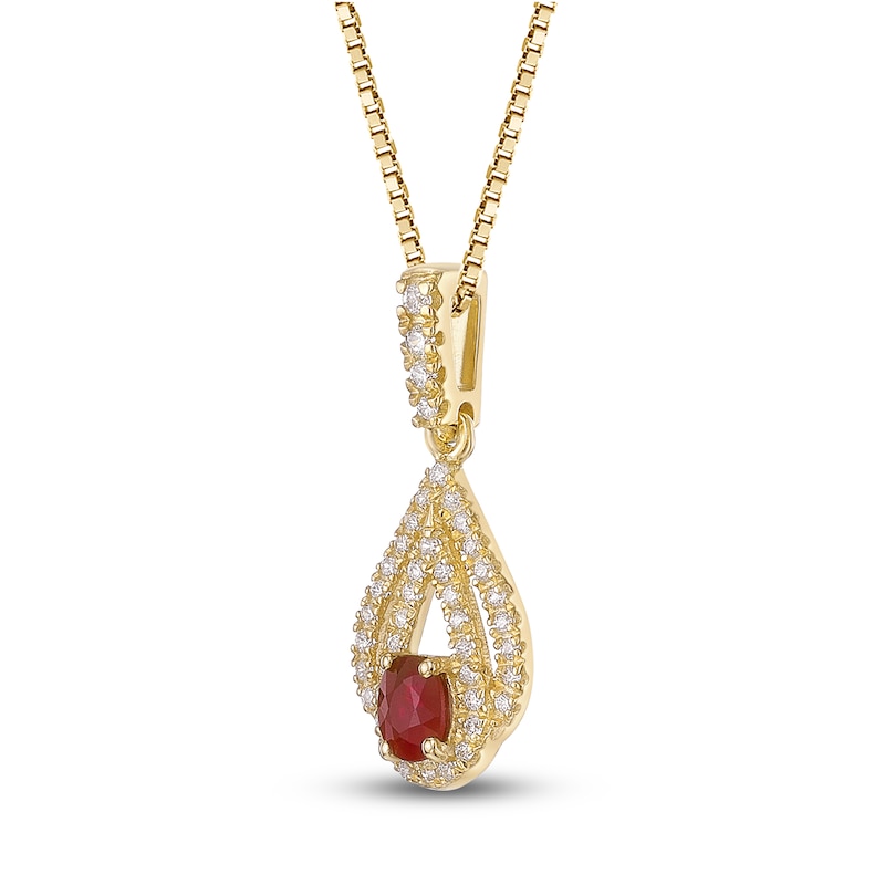 Main Image 2 of Oval-Cut Natural Ruby & Diamond Teardrop Necklace 1/5 ct tw 10K Yellow Gold 18"