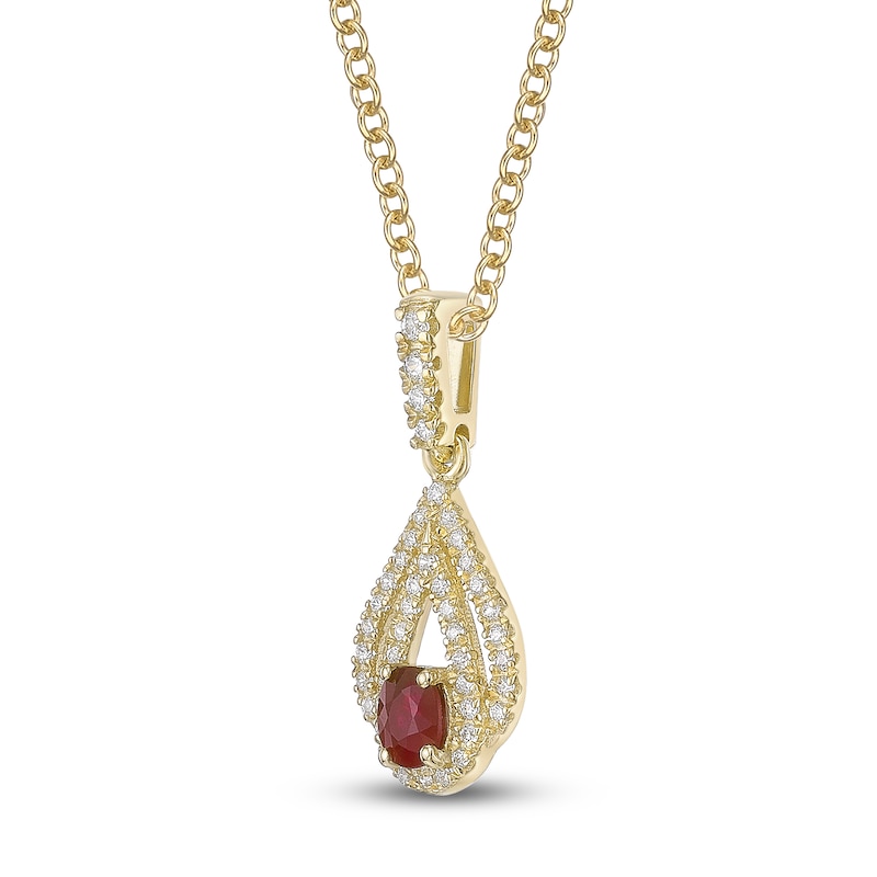 Main Image 3 of Oval-Cut Natural Ruby & Diamond Teardrop Necklace 1/5 ct tw 10K Yellow Gold 18"