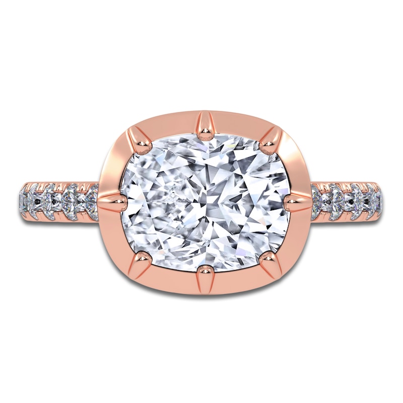 Main Image 3 of Cushion-Cut Lab-Grown Diamond East-West Engagement Ring 3-1/4 ct tw 14K Rose Gold