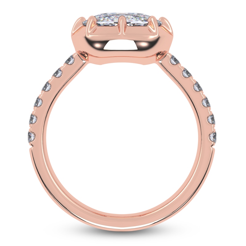 Main Image 4 of Cushion-Cut Lab-Grown Diamond East-West Engagement Ring 3-1/4 ct tw 14K Rose Gold