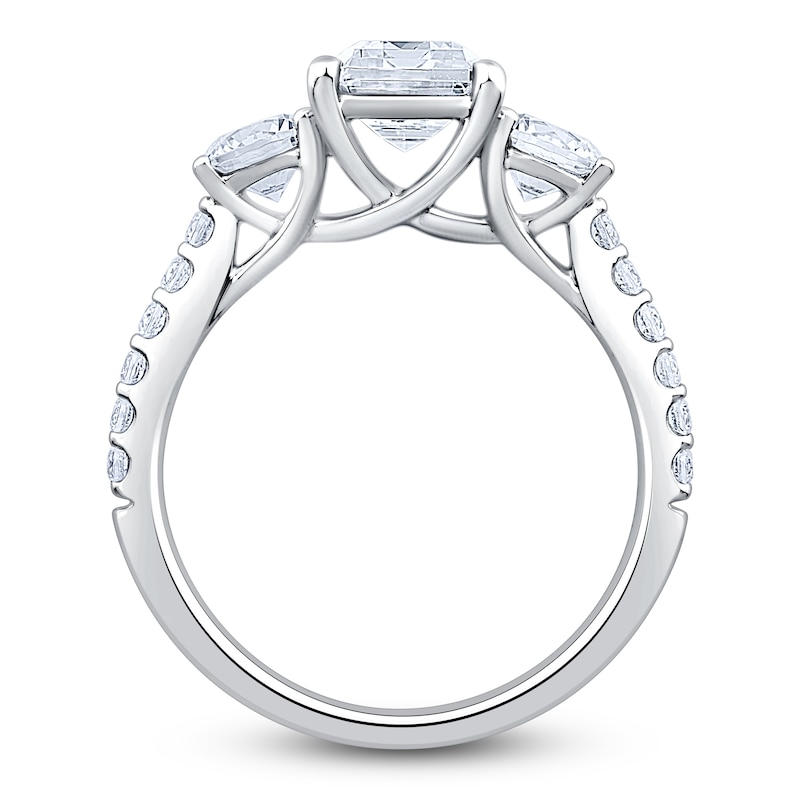 Main Image 2 of Emerald-Cut & Round-Cut Lab-Grown Diamond Three-Stone Engagement Ring 3 ct tw 14K White Gold