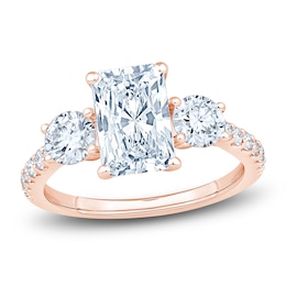 Radiant & Round-Cut Lab-Grown Diamond Three-Stone Engagement Ring 3 ct tw 14K Rose Gold