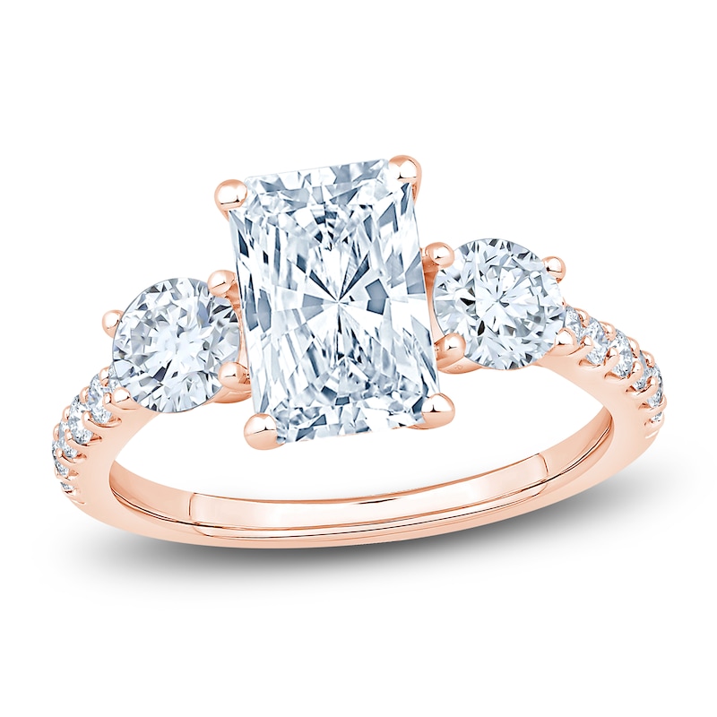 Main Image 1 of Radiant & Round-Cut Lab-Grown Diamond Three-Stone Engagement Ring 3 ct tw 14K Rose Gold