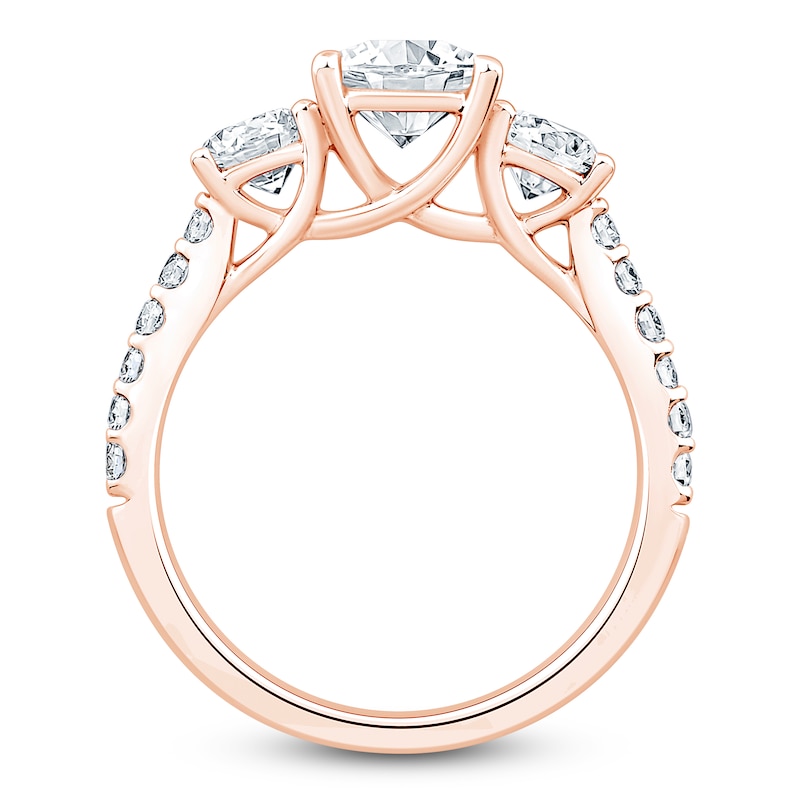 Main Image 2 of Radiant & Round-Cut Lab-Grown Diamond Three-Stone Engagement Ring 3 ct tw 14K Rose Gold