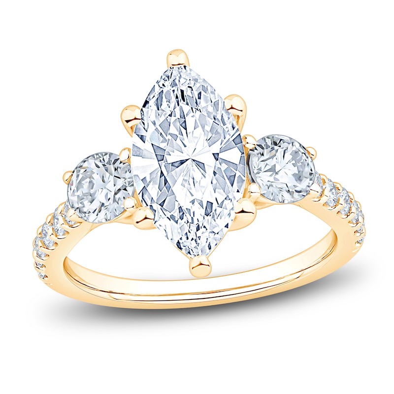 Main Image 1 of Marquise & Round-Cut Lab-Grown Diamond Three-Stone Engagement Ring 3 ct tw 14K Yellow Gold