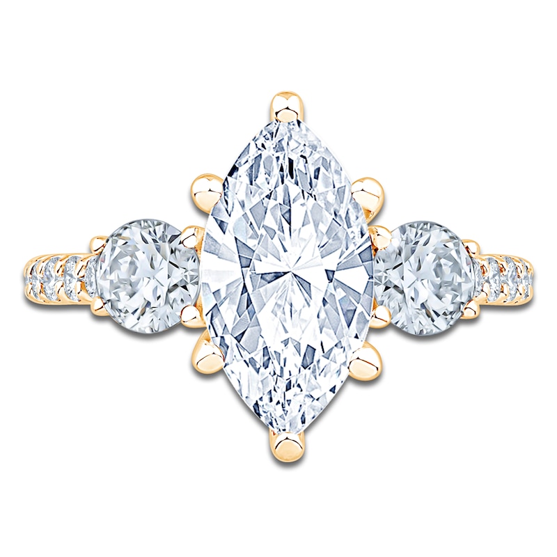 Main Image 3 of Marquise & Round-Cut Lab-Grown Diamond Three-Stone Engagement Ring 3 ct tw 14K Yellow Gold