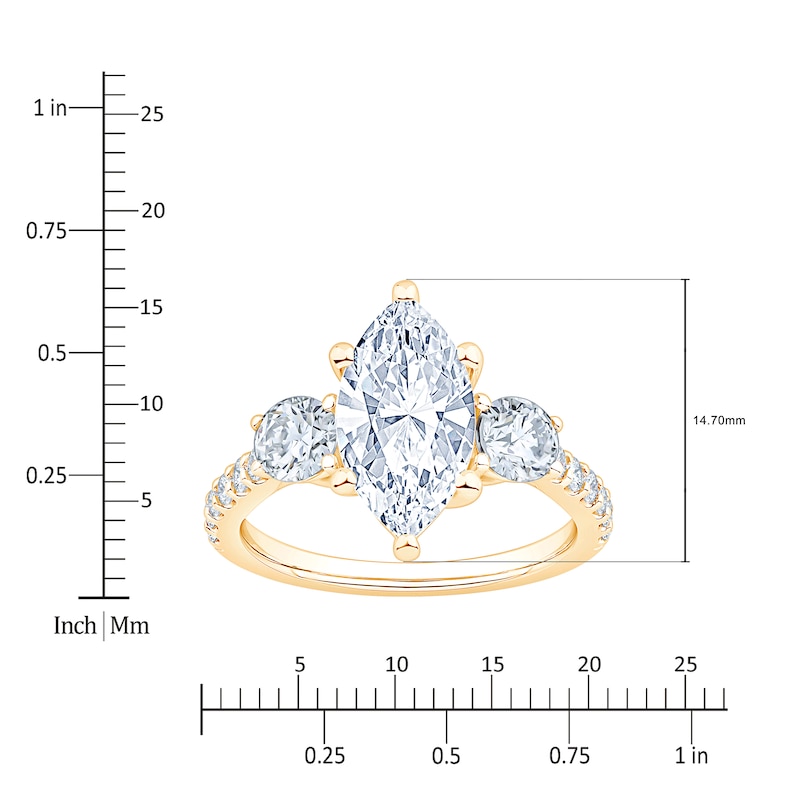 Main Image 4 of Marquise & Round-Cut Lab-Grown Diamond Three-Stone Engagement Ring 3 ct tw 14K Yellow Gold