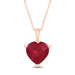 Heart-Shaped Lab-Created Ruby Solitaire Necklace 10K Rose Gold 18"