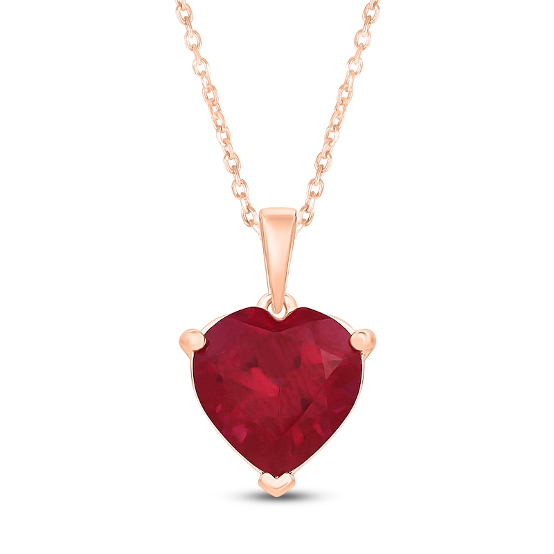 Main Image 1 of Heart-Shaped Lab-Created Ruby Solitaire Necklace 10K Rose Gold 18"