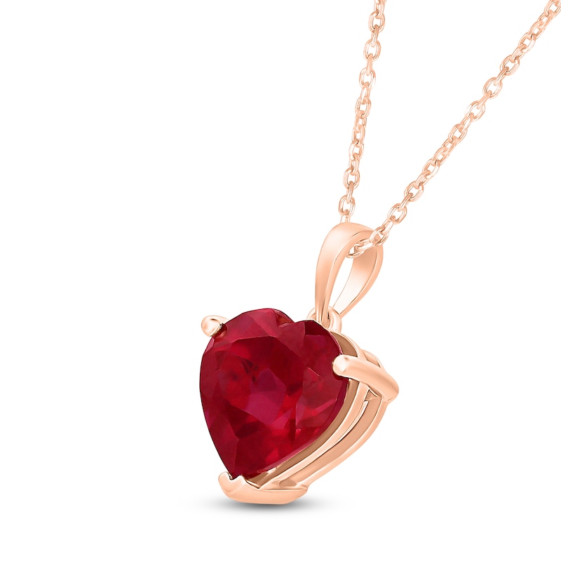 Main Image 2 of Heart-Shaped Lab-Created Ruby Solitaire Necklace 10K Rose Gold 18"