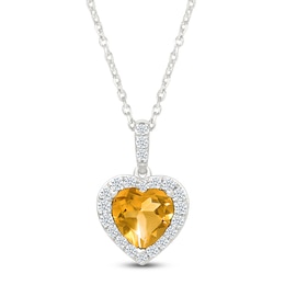 Heart-Shaped Natural Citrine & White Lab-Created Sapphire Heart Necklace Sterling Silver 18"