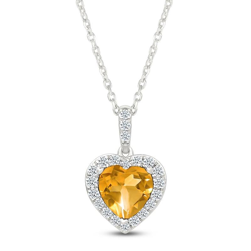 Main Image 1 of Heart-Shaped Natural Citrine & White Lab-Created Sapphire Heart Necklace Sterling Silver 18"