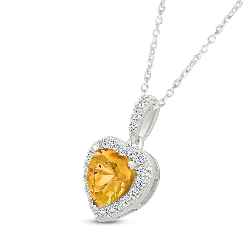 Main Image 2 of Heart-Shaped Natural Citrine & White Lab-Created Sapphire Heart Necklace Sterling Silver 18"