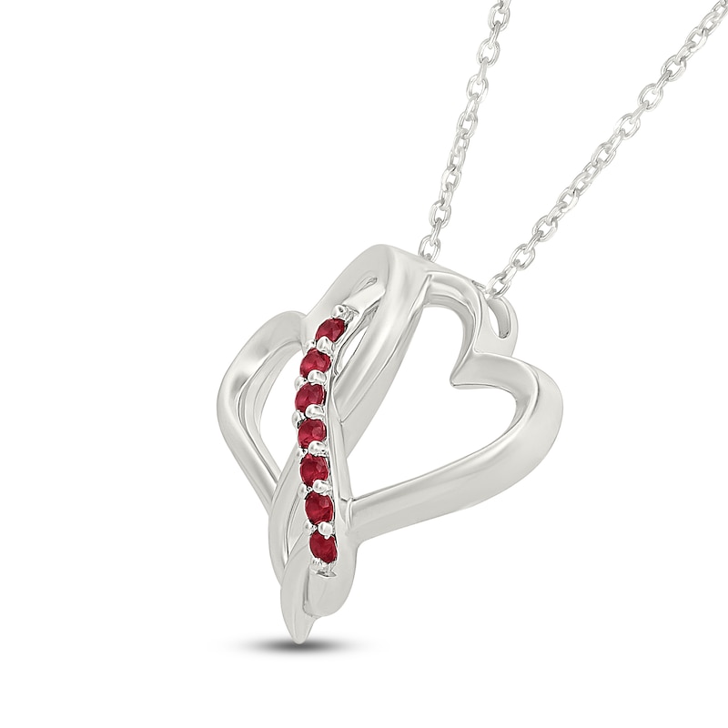 Main Image 2 of Lab-Created Ruby Intertwining Hearts Necklace Sterling Silver 18"
