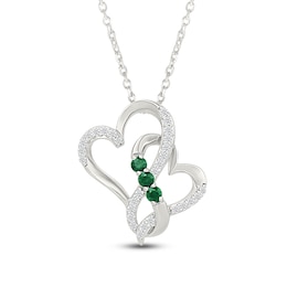 Lab-Created Emerald & White Lab-Created Sapphire Intertwined Hearts Necklace Sterling Silver 18"