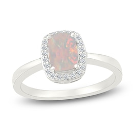 Cushion-Cut Lab-Created Opal & White Lab-Created Sapphire Halo Ring Sterling Silver