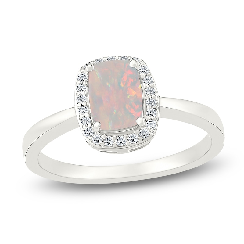 Main Image 1 of Cushion-Cut Lab-Created Opal & White Lab-Created Sapphire Halo Ring Sterling Silver