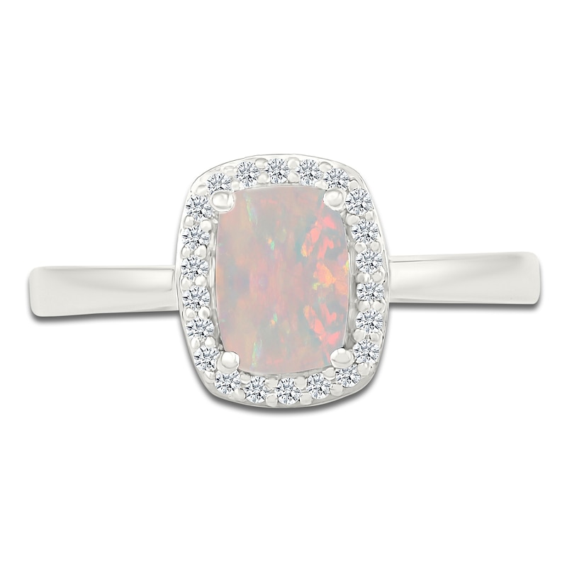 Main Image 2 of Cushion-Cut Lab-Created Opal & White Lab-Created Sapphire Halo Ring Sterling Silver