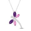 Thumbnail Image 1 of Marquise-Cut Natural Amethyst & Pink Lab-Created Sapphire, White Lab-Created Sapphire Dragonfly Necklace Sterling Silver 18"