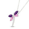 Thumbnail Image 2 of Marquise-Cut Natural Amethyst & Pink Lab-Created Sapphire, White Lab-Created Sapphire Dragonfly Necklace Sterling Silver 18"