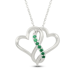 Lab-Created Emerald Double Heart Necklace Sterling Silver 18"