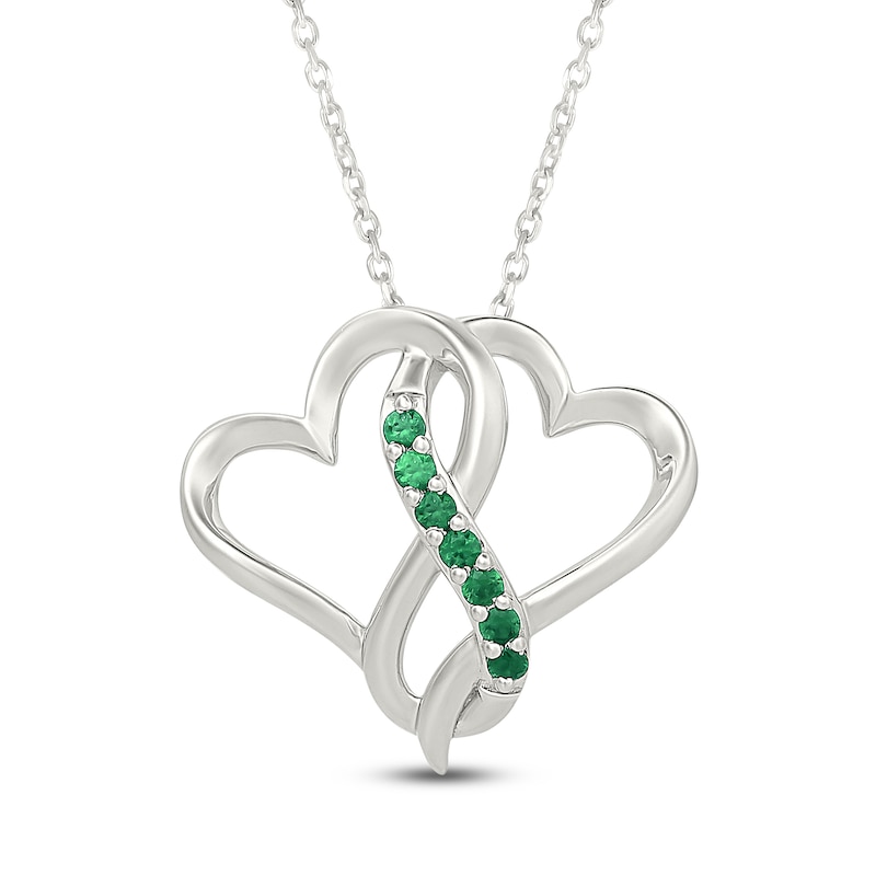 Main Image 1 of Lab-Created Emerald Double Heart Necklace Sterling Silver 18"