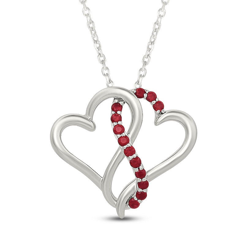 Main Image 1 of Lab-Created Ruby Intertwining Hearts Necklace Sterling Silver 18"