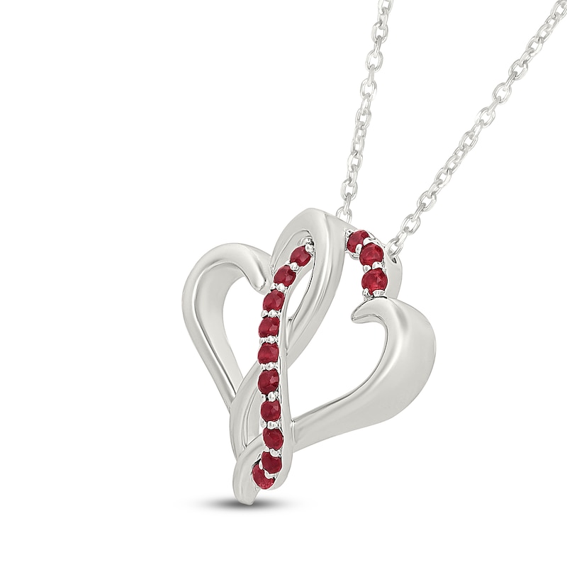 Main Image 2 of Lab-Created Ruby Intertwining Hearts Necklace Sterling Silver 18"