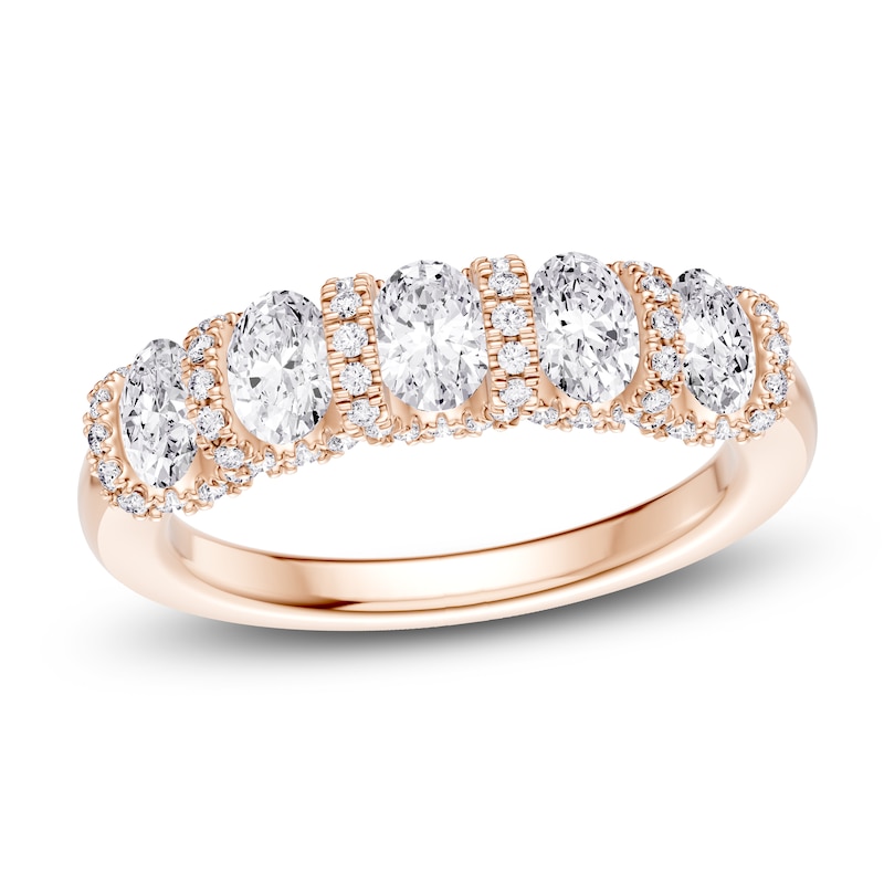 Main Image 1 of Certified Oval & Round-Cut Diamond Scalloped Edge Anniversary Ring 1-1/2 ct tw 14K Rose Gold