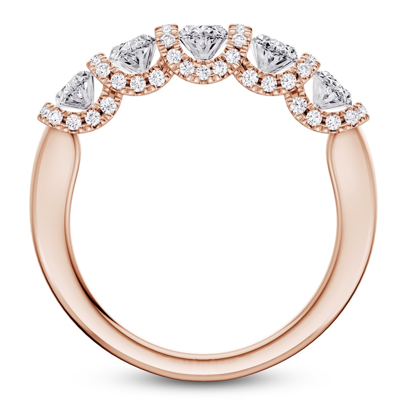 Main Image 2 of Certified Oval & Round-Cut Diamond Scalloped Edge Anniversary Ring 1-1/2 ct tw 14K Rose Gold