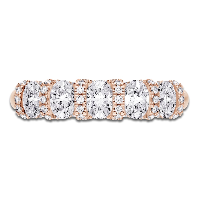 Main Image 3 of Certified Oval & Round-Cut Diamond Scalloped Edge Anniversary Ring 1-1/2 ct tw 14K Rose Gold