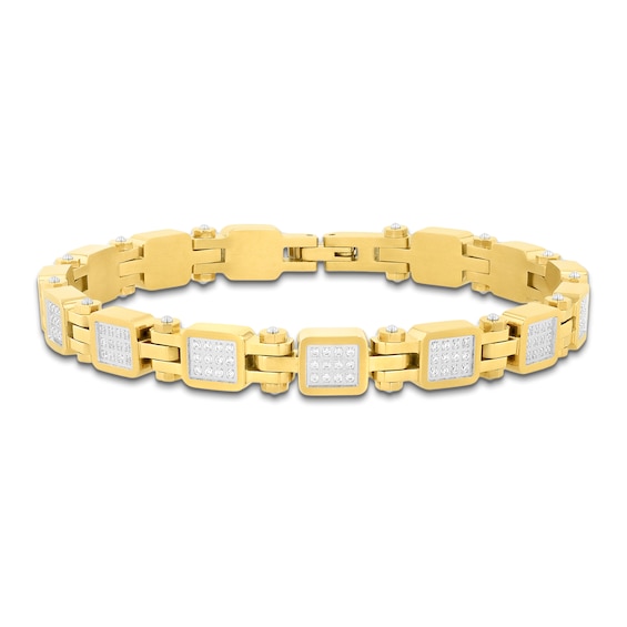 Mens Diamond Link Bracelet 34 ct tw Yellow IonPlated Stainless Steel 825
